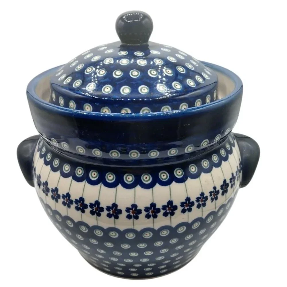 Handmade Polish Pottery Fermenting Crock With Lid & Handles - Boleslawiec U4 - B